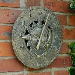 Outside In Sun & Moon Wall Thermometer & Clock