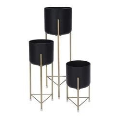 KOOPMAN Black & Gold Plant Pot Cover Stand (Various Sizes)